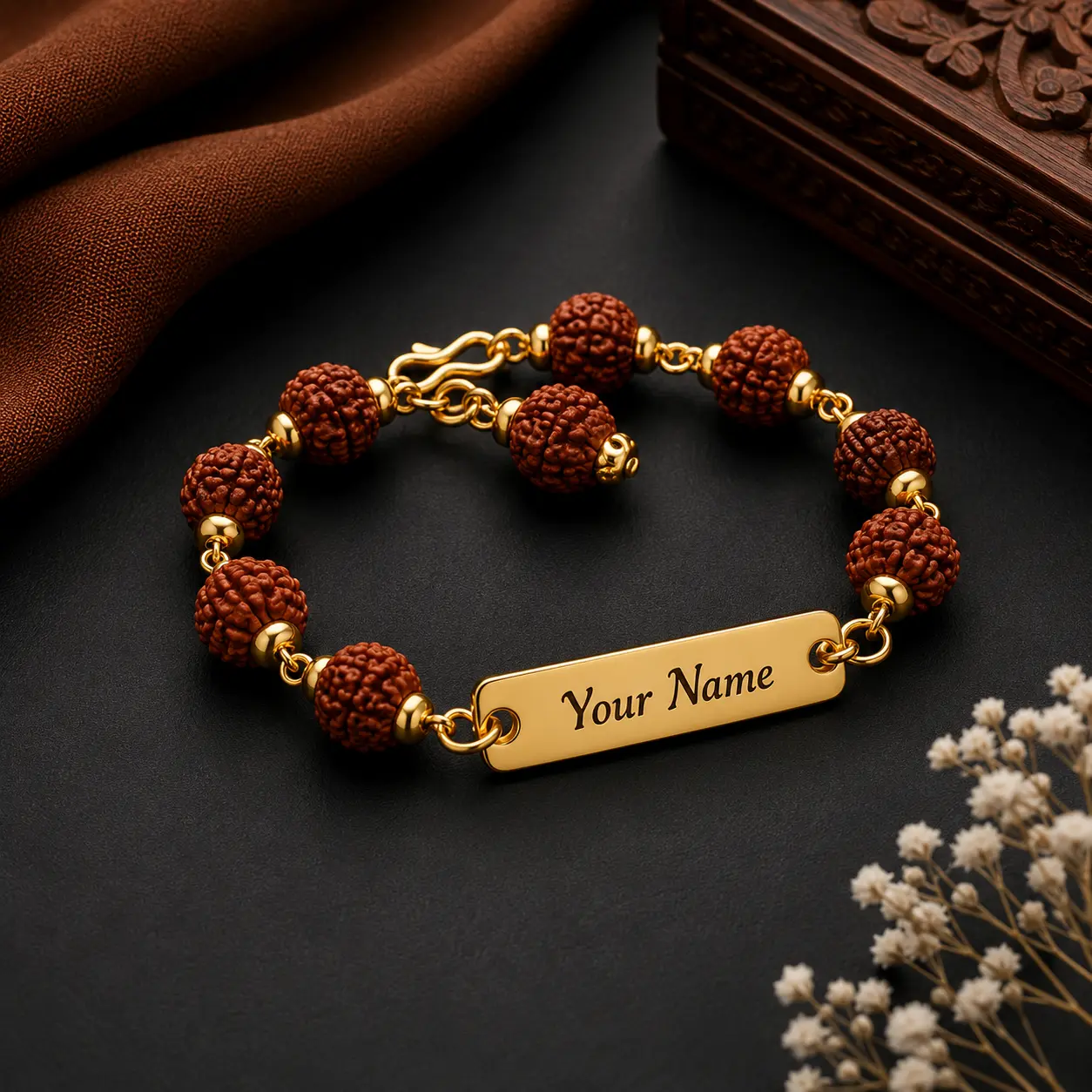 10 sets Personalized Rudraksh Rakhi with Name Tag - View 2 | Vishwakarma Gifts