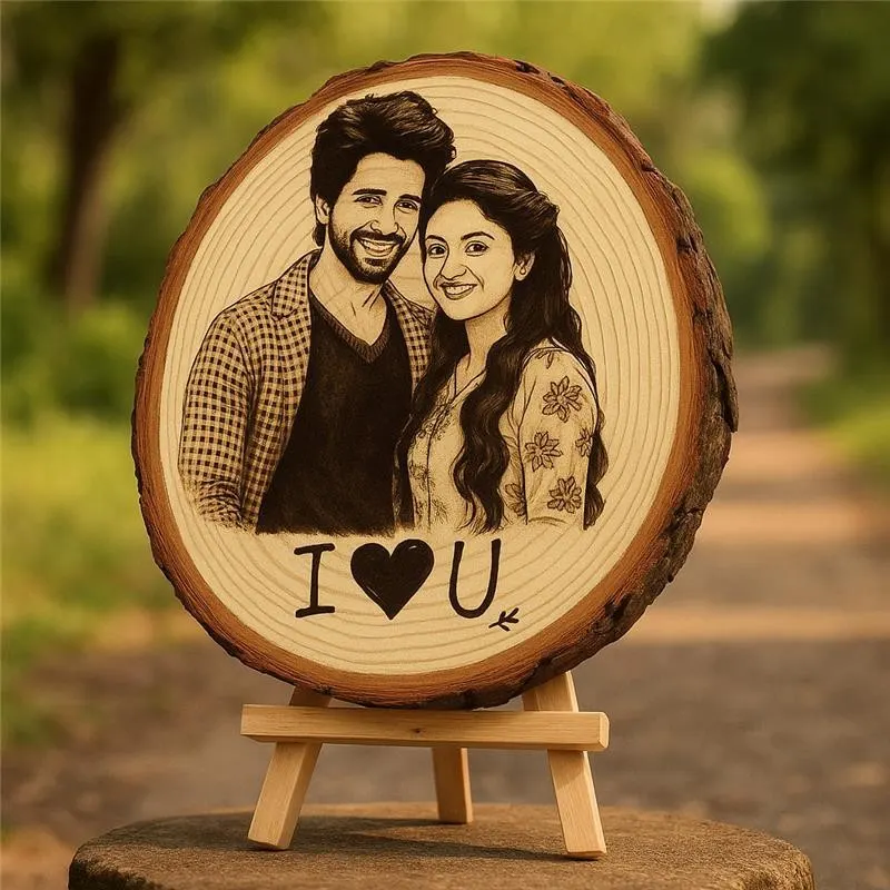 Customizable Engraved on Wood Photo Frame – Round Shape - Personalised Wooden Gift