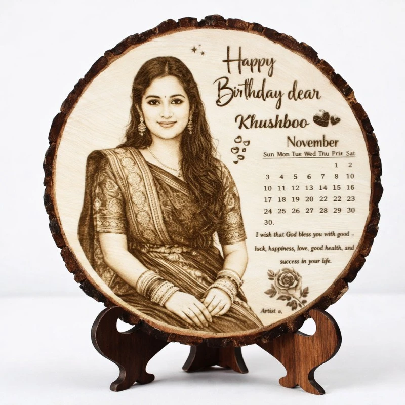 Personalized Engraved Round Wooden Photo Frame – Romantic Gift for Girlfriend - Personalised Wooden Gift