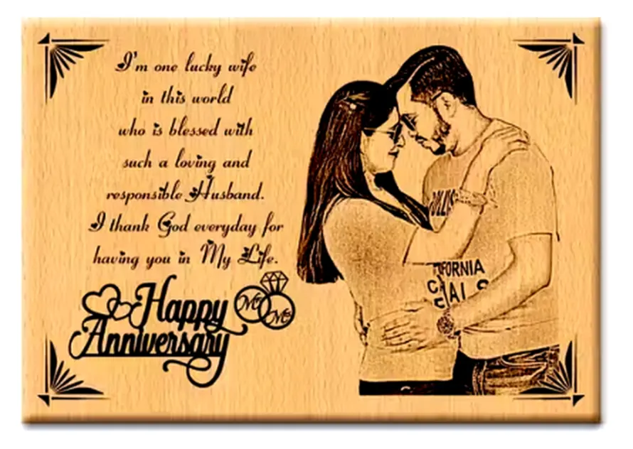 Happy Anniversary Wooden Photo Frame - Personalised Wooden Gift