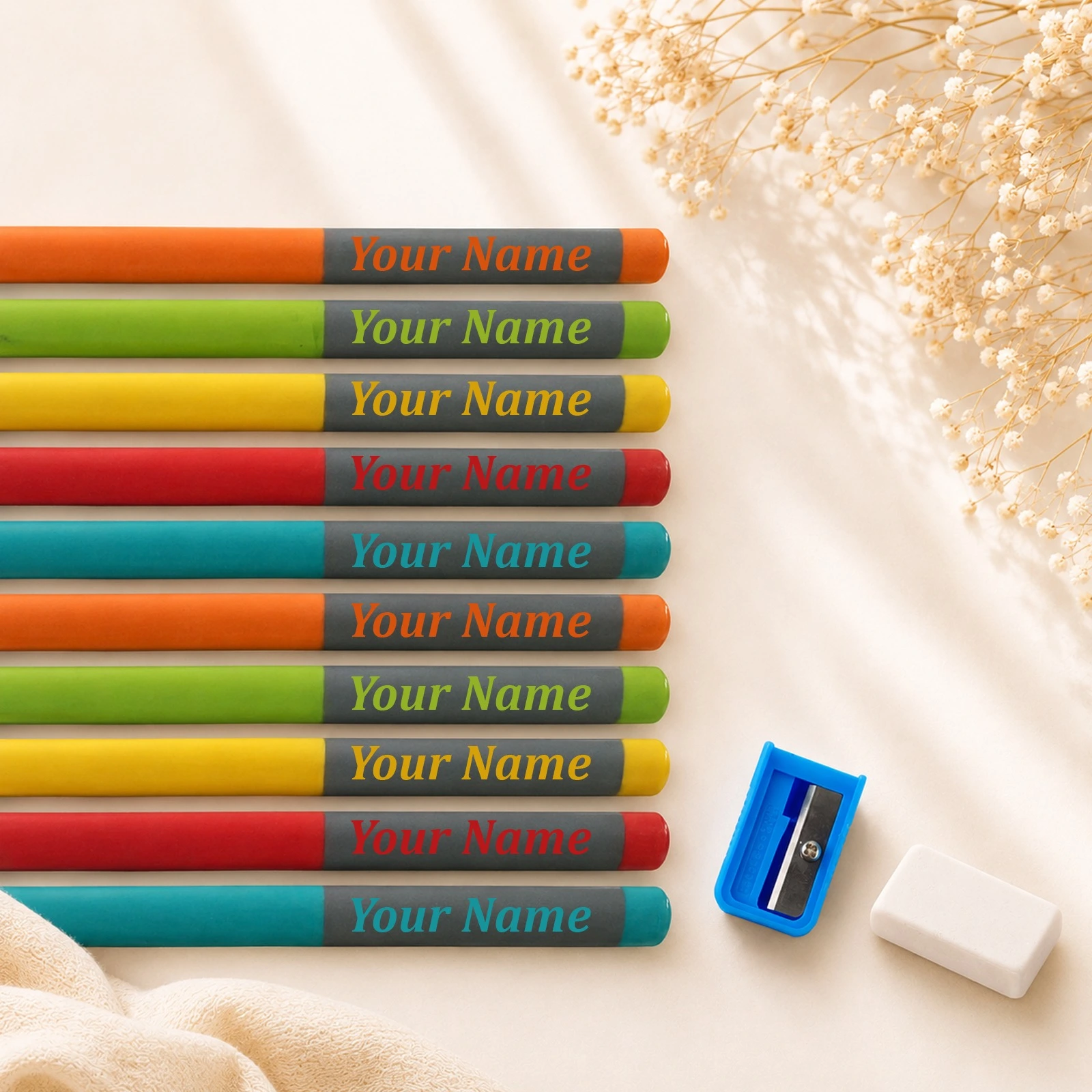 Personalized Kids School Name Pencil Set - View 2 | Vishwakarma Gifts